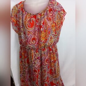 ENFOCUS WOMEN‎ Artistic Preppy Clueless Paisley Print Red Dress (#229)